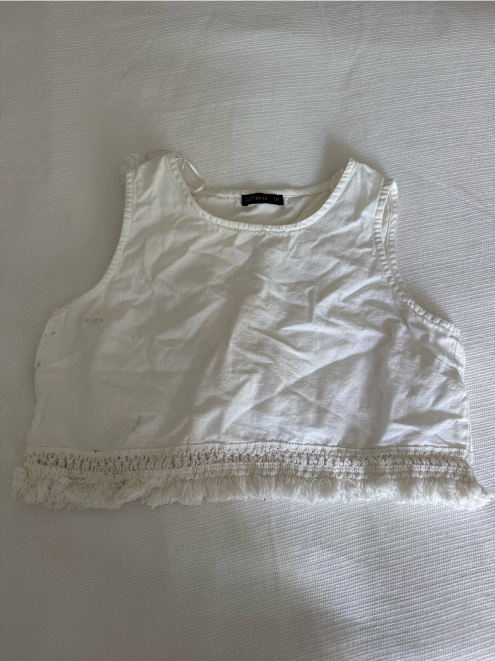Cotton On White Smocked Strapless Top with Fringe
